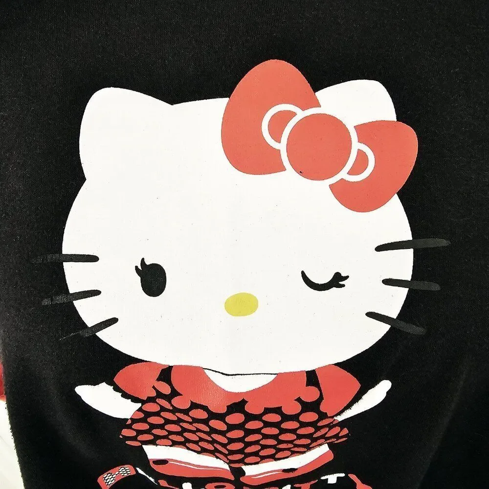 Hello Kitty Juniors XL Black Red Baseball Pajama Top 10s Y2K